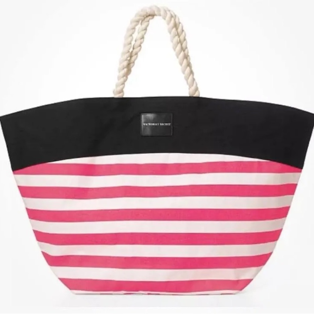 Victoria's Secret Pink and Black Striped Tote Bag